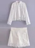 Kumsvag verão mulheres ternos doces 2 peças define camisas de renda branca tops e shorts moda feminina rua duas peças roupas 220704