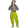 Bühnenkleidung Kinder Hip Hop Kleidung Mädchen Fluoreszierende grüne Hosen Mode Tops Street Dance Kostüm Jazz Performance Outfits Rave BL5916Stage