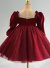 Girl's jurken 1e verjaardag jurk voor babymeisjes lange mouw feest geboren kerst rode kleding pailletten tule peuter doopjurken