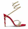 Rene Caovilla Margot装飾されたSiede Snake Strass Stiletto Heel Sandalsイブニングシューズ