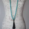 Kedjor t-urquoise mala tassel halsband lång hand knutna smycken bön pärlor japa för kvinnor i sidn22
