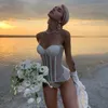 Sexy Vintage Tube Tops Women Mesh Sheer Strapless Bandage Bodycon Corset Crop Tops See Through Sexy Club Tank Top Female 220607