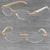 新しい卸売金属リムレスフレームオプティカル1164穀物マイクロ舗装ダイヤモンドセットミックスホワイト本物の天然バッファローホーンアイウェア男性女性18Kゴールド眼鏡フレーム