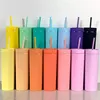 2022 Gobelets en acrylique à double paroi de 16 oz avec couvercle en paille Bouteille d'eau mince en plastique réutilisable Tasses juteuses isolées Macron Couleur pastel DIY Tasse personnalisée