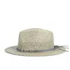 Brede rand hoeden 100% raffia stroming zomer vrouwen reizen strand zon hoed elegante dame fedora panama sunbonnet sunhat maat 56-58cm1 davi22