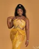 2022 Plus Size arabo Aso Ebi sirena d'oro abiti da ballo di lusso con paillettes in pizzo da sera festa formale secondo ricevimento Birtgday abiti da fidanzamento vestito ZJ454