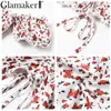 Glamaker Hollow Out Ruffle Mini Dress Women Off Should Sleeve Drawstring Floral Sexy Pleated Party Summer 220510