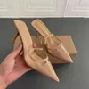 High Quality Pointed Toe Mules 8cm High Heels Sandals Women Summer Nude Clear Leather PVC Pumps Shoes Ladies H220422