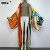 Kimonos Verano Women Sukienka tryck långärmad Cardigan Kvinnlig blus Lous Casual Beach Cover Up Boho Dress Party Kaftan 220618