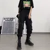 Qweek Techwear Готические черные грузовые брюки панк-стрит одежды хип-хоп Joggers Harajuku высокая талия ленты свободные женские брюки 220325