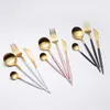 Gold Silverware Cutlery Set Flatware 4 Pieces Fork Knife and Spoon Set with Black White Pink Handle