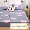100% Waterproof Printed Cartoon Bed Fitted Sheet Mattress Covers Four Corners With Elastic Band (Need Order Pillowcase) 220514
