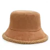 Bérets Mode Chaud Femmes Seau Chapeau Hiver Fourrure Artificielle Épaisse En Peluche Femme Cap Laine Polaire Pêcheur Casquettes Crème Solaire Panama Davi22