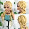 Synthetische 28 Zoll Lace Front Haarperücke schwarz lang für afrikanische Frau Afro Frontal Cornrow Twist Boxing geflochtene Perücken