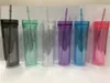 US Warehouse 16oz Acryl Skinny Tumblers Clear Acryl Tumbler met deksels en stro's dubbele wandplastic bekers herbruikbare bekers us bouillon