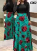 Dress Women's Autumn Flower Sewing Long Sleeve Printed Color Matching Casual Party Elegant Sexy Long Skirt Xl 220513
