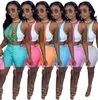 Summer Shorts Outfits Women Two Piece Set Designer Sexig rund halsfärg Kontrast Skärning Rem Hålig ut ärmlös väst