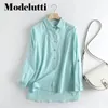 Modelutti Fashion Spring Manga larga Camisa de lino Camisa de lino Mujeres Bodas de color sólido casual Tops simples 220706