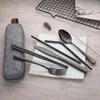 8Pcs/set Tableware Reusable Travel Cutlery Set Camp Utensils Set with stainless steel Spoon Fork Chopsticks Straw Portable case Y220530