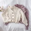 Autumn and Winter Short Thick Needle Linen Twist cardigans women Loose Lantern Sleeve Sweater Lazy Wind Knitted Cardigan Coat 201224
