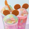 UCHOME Eco-friendly cute Biscuits Mouse Ear Tumbler Cups Tea Coffee Double Wall Plastic Tumblers With Straw