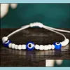 Charm Bracelets Jewelry 2Pcs / Set Pareja Turkish Evil Eye Beads Cuerda tejida con tarjeta de regalo para mujeres Amistad Cadena hecha a mano Dro ajustable