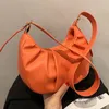 Soft PU Leather Armpit Bags Women Orange Fold Shoulder Bags Luxury Lady Handbag Purses Female Travel Totes