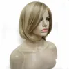 Femmes Bob Perruque Courte Droite Synthétique Blonde Naturelle Mélange Faits Saillants Cheveux Quotidien