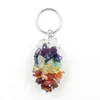 Porte-clés en cristal de guérison roulé, grappe multicolore, pendentif fait à la main, enveloppé de fil brut, pierre précieuse de raisin, cadeaux, accessoires de sac de voiture Boho