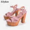 Sandalen Eiligken Nieuwe Collectie Roma Platform Dames Casual Peep Toe Houten Dikke Hoge Hakken Mode Dames Schoenen 220317