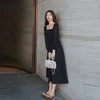 ロングスリーブドレス女性ホリデーエレガントな足首の長さの女性の正方形の襟シンプルなトレンディな韓国スタイルのレジャーストリートウェアスリムイン220613