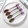 Natural amethyst tooth flower arts spoon ice cream coffee dessert copper creative tableware long handle spoons with white gift box