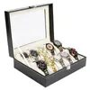 Titta på lådor fall män box svart pu läder display smycken lagring med lås glas hög kvalitet stora 10 gridwatch hele22