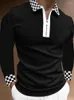 Polos masculinos outono de streetwear masculino Moda de manga longa Camisas de colarinho Ponto de onda Casual solto zíper tops lazer P Mild22