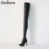 Sorbern Extreme Slim 90cm 긴 부츠 여성 귀여운 라운드 발가락 높은 뒤꿈치 Stilettos Streched 맞춤형 다리 크기