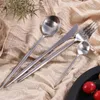 Ensembles de vaisselle Couverts en acier inoxydable Ensemble de vaisselle Fourchettes à dîner Couteaux Scoop Argenterie Titanium Silver Cuisine VaisselleVaisselle