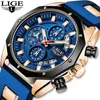 Wristwatches 2022 Top LIGE Brand Casual Fashion Watches For Man Sport Military Silicagel Wrist Watch Men Chronograph Relojes Hombre