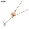 Pendant Necklaces Stainless Steel Rhinestone Daisy Flower Charm Trendy White Pearl Choker Necklace For Women AN21103Pendant Sidn22