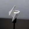 Buzlu Out Lightning Ring Moda Erkek Gümüş Altın Yüzük Hip Hop Tam Elmas Yüzük Takı