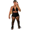 Handkrok med två stycken Summer Beach Outfits Women Sexig snörning Bh Top Hollow Out Fishnet Tassel Pants Vacation Suit