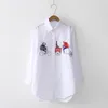 Women's Blouses & Shirts Fashion Women White Embroidery Blouse Spring 2022 Long Sleeve Cotton Casual Button Cartoon Korean Style Female Shir