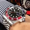 Стальные часы ST9 из нержавеющей стали Blue Red Bezel Dial 3866 Автоматическое движение Механическое GMT ​​Регулируемые мужчины ремень для ремней.