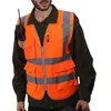 Men's Vests High Visibility Zipper Vest Front Lightweight Safety Reflective Strips Top Protection Cloth Fluorescent Work Jacket Guin22