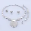 Exquisite Dubai Gold Wedding Bridesmaid Crystal Heart Necklace Earrings Bangle Ring Party Costume Jewelry Set