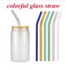 Paille en verre colorée pour 16 oz gobelet en verre de sublimation canette de bière tasses verres pailles pliées