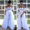 White Jumpsuit Bröllopsklänningar Brudklänningar med avtagbar tåg Vestidos de Novia Sweetheart Pant Suit Short Sleeve Outfit Pro232