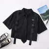 가을 streetwear 바지 높은 허리 스트레이트 리본화물 학생 느슨한 반팔 셔츠 넥타이 2 피스 세트 220325