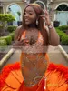 Orange Velvet Prom Dresses 2022 for Black Girl Mermaid Bord Bongury Feathers Celebrity for Birthday Party Victals7040116