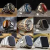 Retro handgemachte türkische Ring für Männer Vintage Doppel Schwerter schwarz Zirkon Ringe Punk trendige islamische religiöse muslimische Schmuck 220728