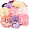 10 Stks 3.2Inch Smoot Chiffon Bloem Rhinestone Cluster Haaraccessoires voor meisjes Haarbogen Baby Kinderaccessoires AA220323